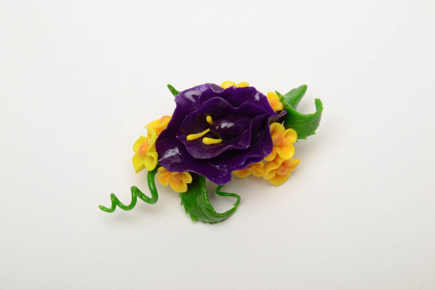 Polymer clay brooch in the shape of violet flower photo 2