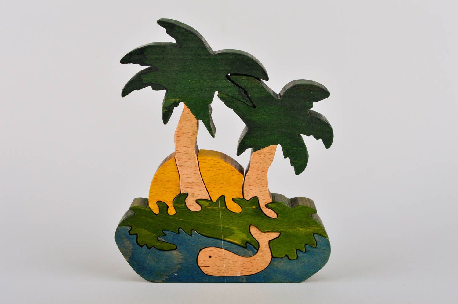 Puzzle 3D en bois fait main Jouet d'éveil île avec palmiers Cadeau bébé photo 2