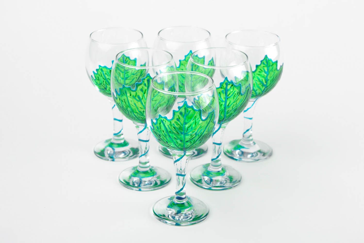 Unusual handmade wine glass drinkware set glass ware stemware 6 pieces 290 ml photo 4