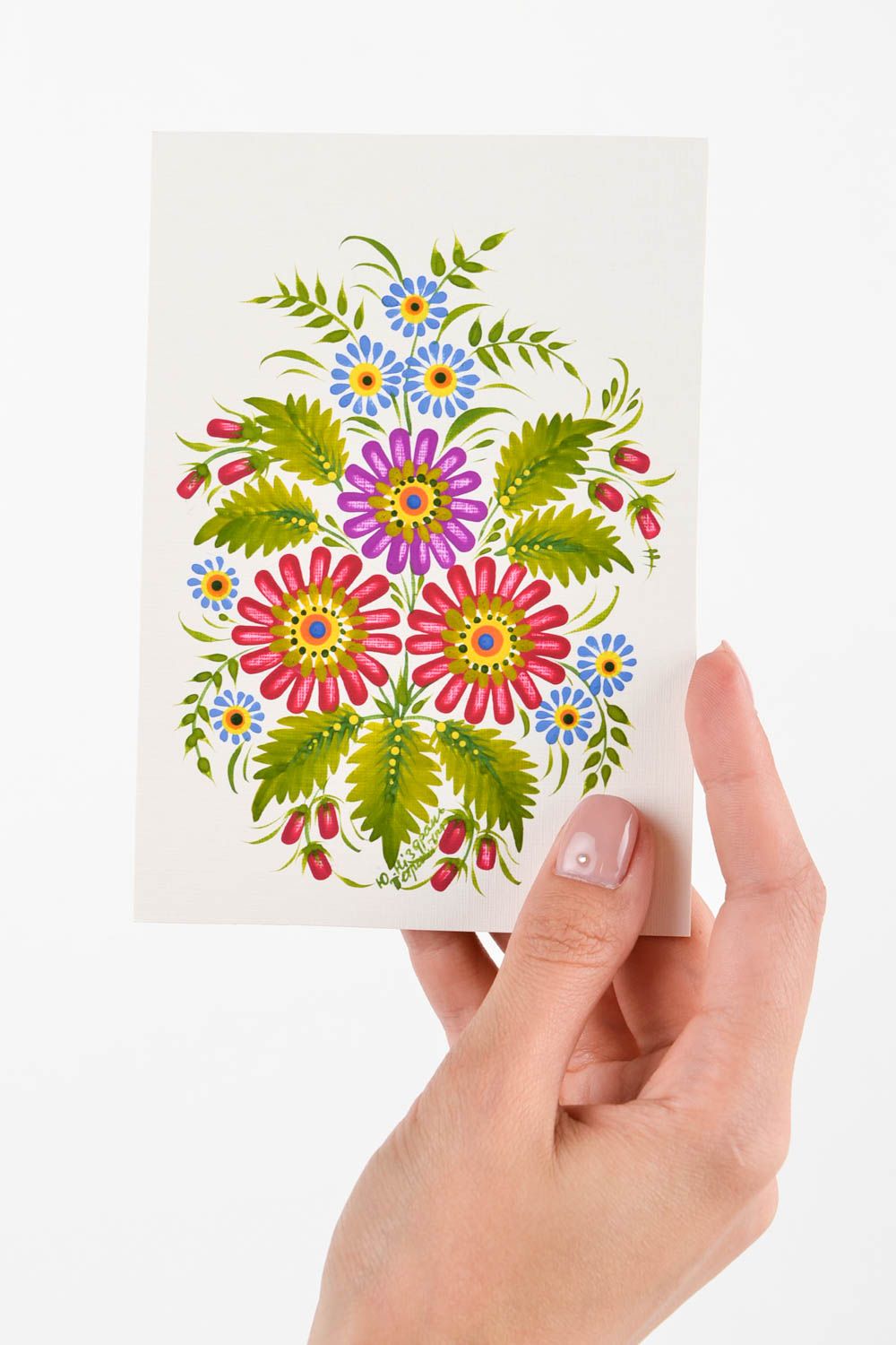Carte de voeux faite main peinte à la gouache motifs floraux Petit cadeau photo 2