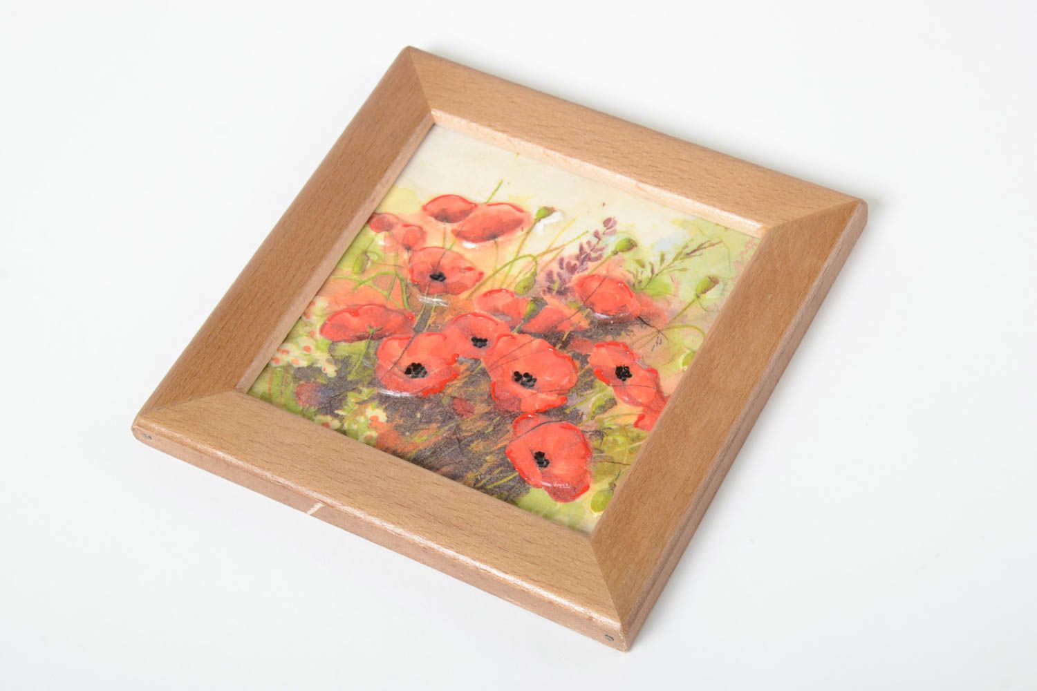 Designer handmade decoupage wall picture with poppies unique stylish decoration photo 2