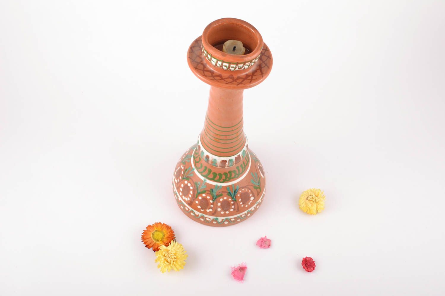 Clay candlestick painted with engobes photo 1