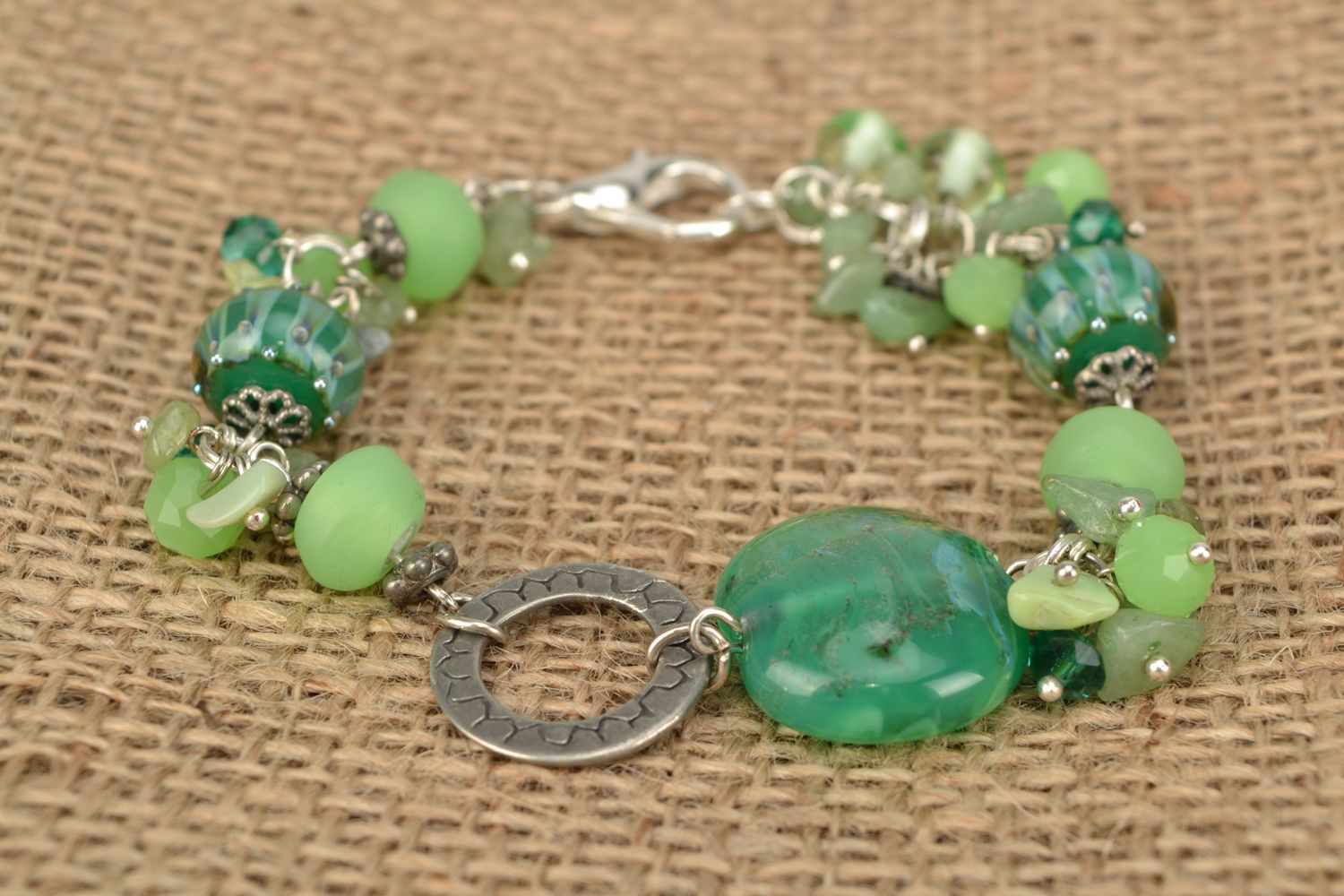 Bracelet with natural stones and lampwork glass beads photo 2