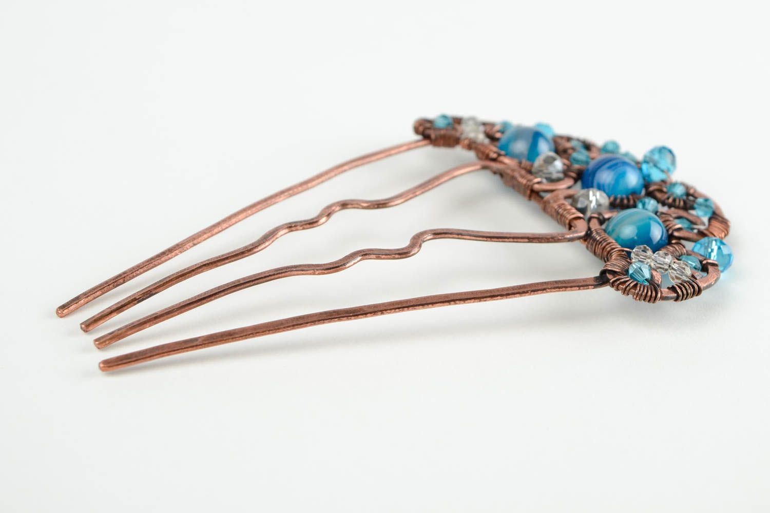 Handmade Haarspange mit Perlen in Blau Kupfer Schmuck Accessoire für Haare foto 4