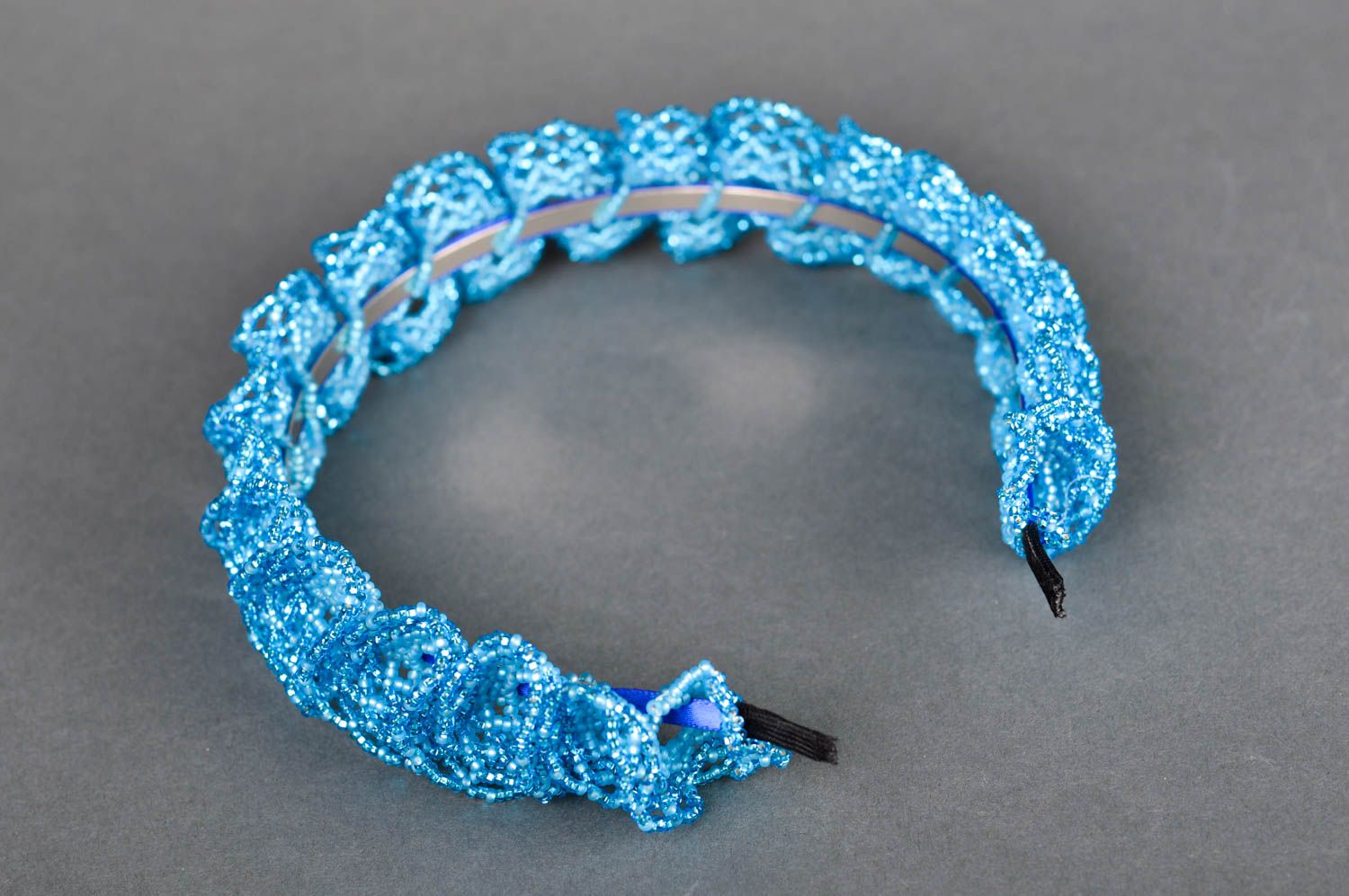 Handmade Haarreif mit Perlen Accessoire für Haare Glasperlen Schmuck blau foto 5