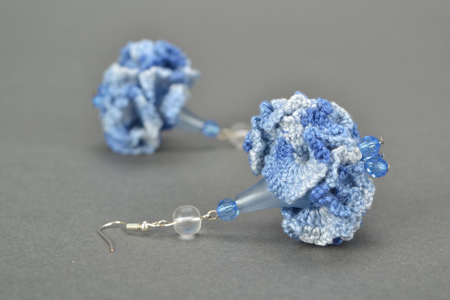 Blue crocheted earrings photo 1