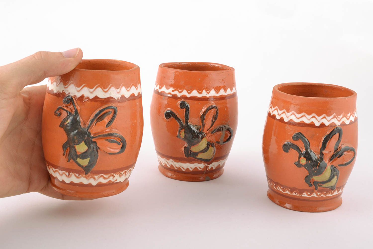 Ensemble de pots céramiques à miel peints d'engobes faits main 3 pièces photo 2