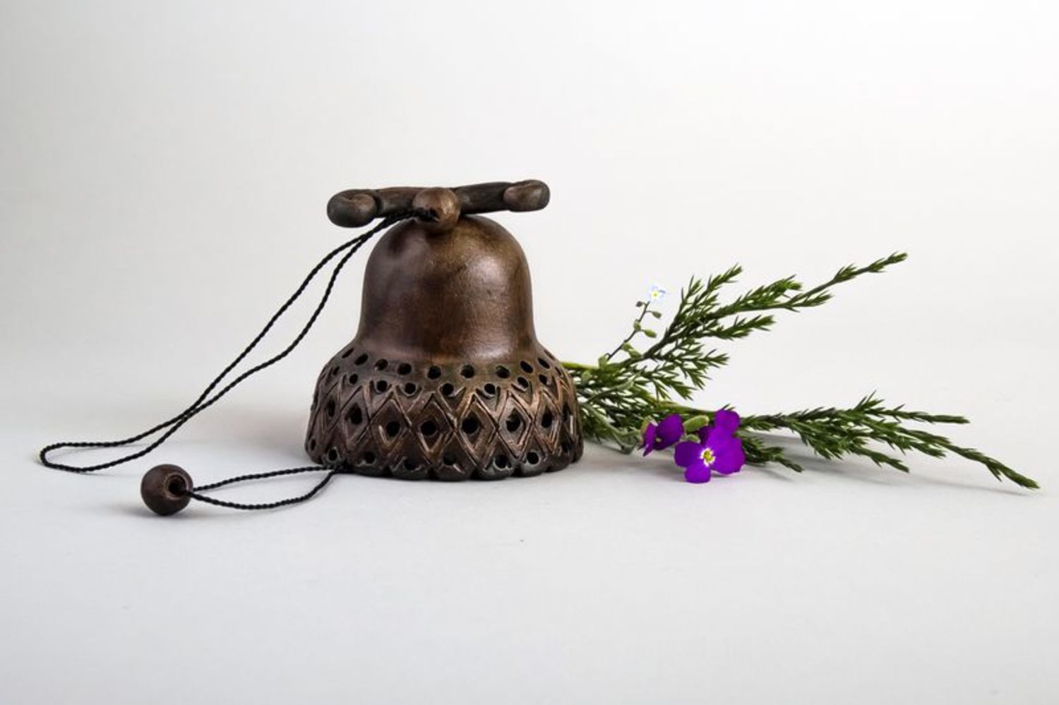 Campanello d'autore in ceramica fatto a mano campanella tenera marrone
 foto 5