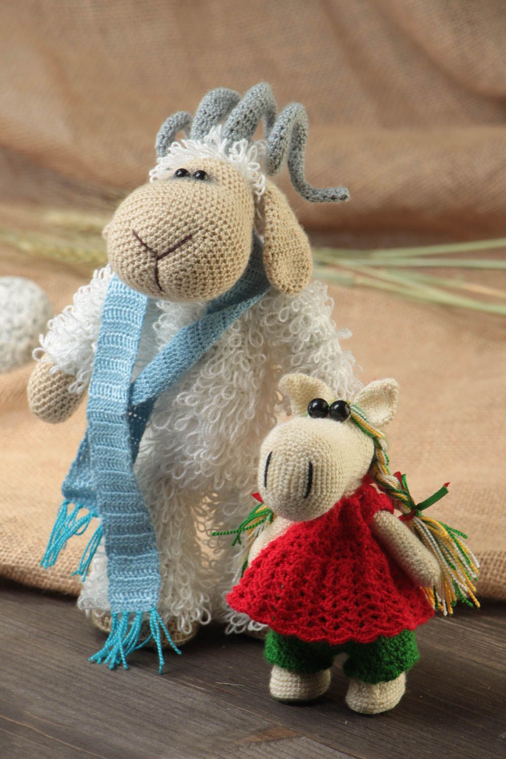 Beautiful soft crocheted toys sheep and horse set of handmade dolls 2 pieces photo 1