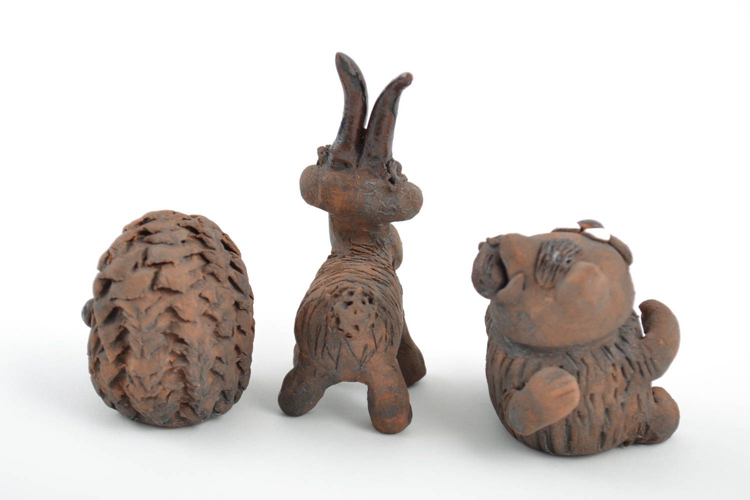 Set of handmade ceramic figurines 3 pieces goat cat and hedgehog home decor photo 3