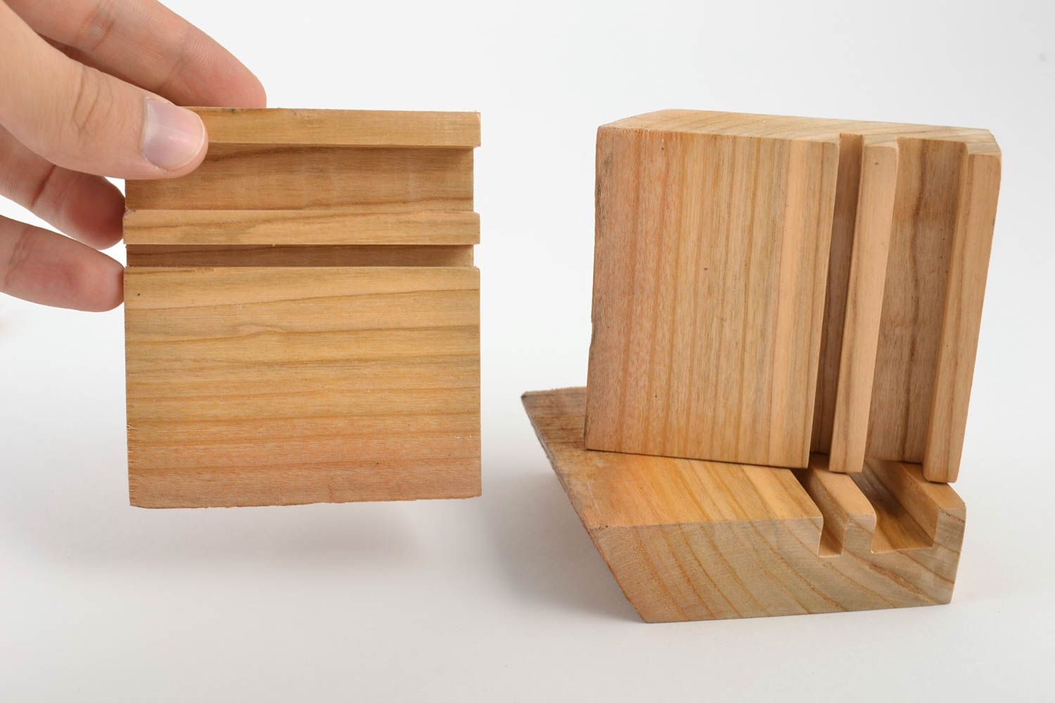 Supports pour téléphones portables en bois design simple faits main 3 pièces photo 4