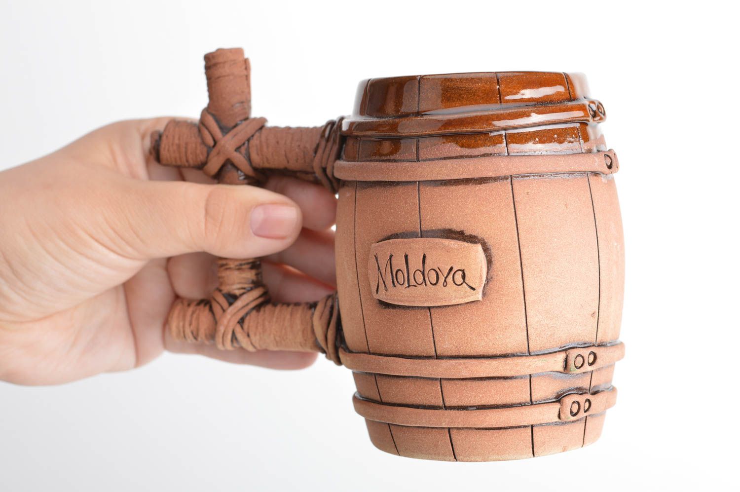 Taza de cerámica grande conforma de barril original hecha a mano 150 ml  foto 1