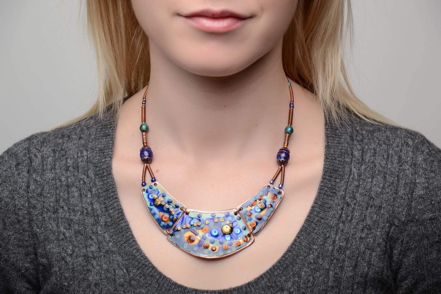 Blue enamel copper necklace photo 2
