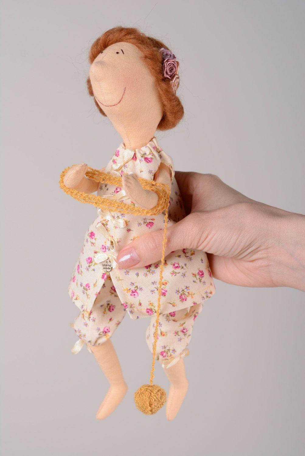 Handmade designer soft doll sewn of cotton fabric in floral suit Needlewoman photo 4