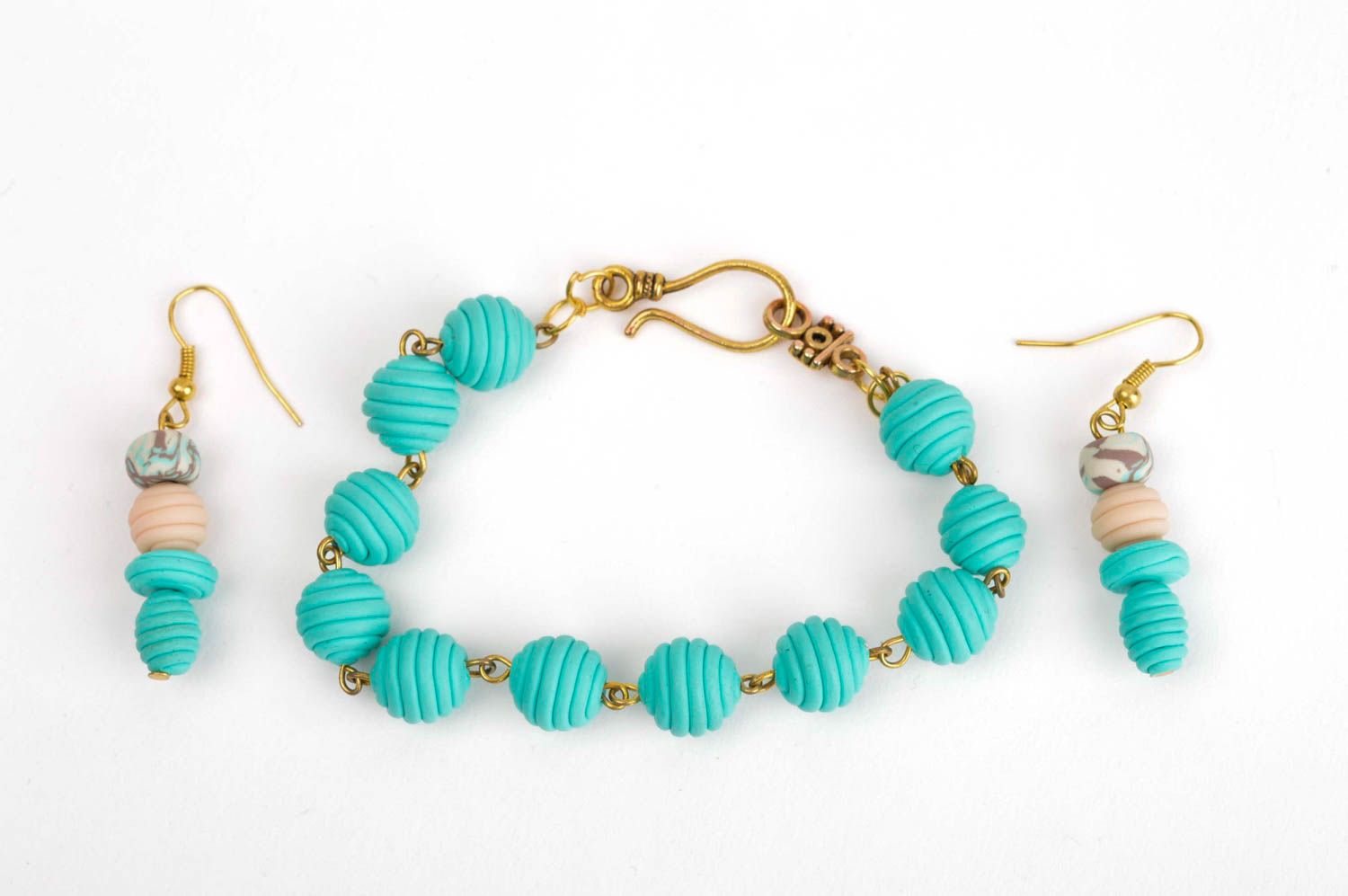 Handmade earrings designer bracelet clay jewelry set gift for her unusual gift photo 2
