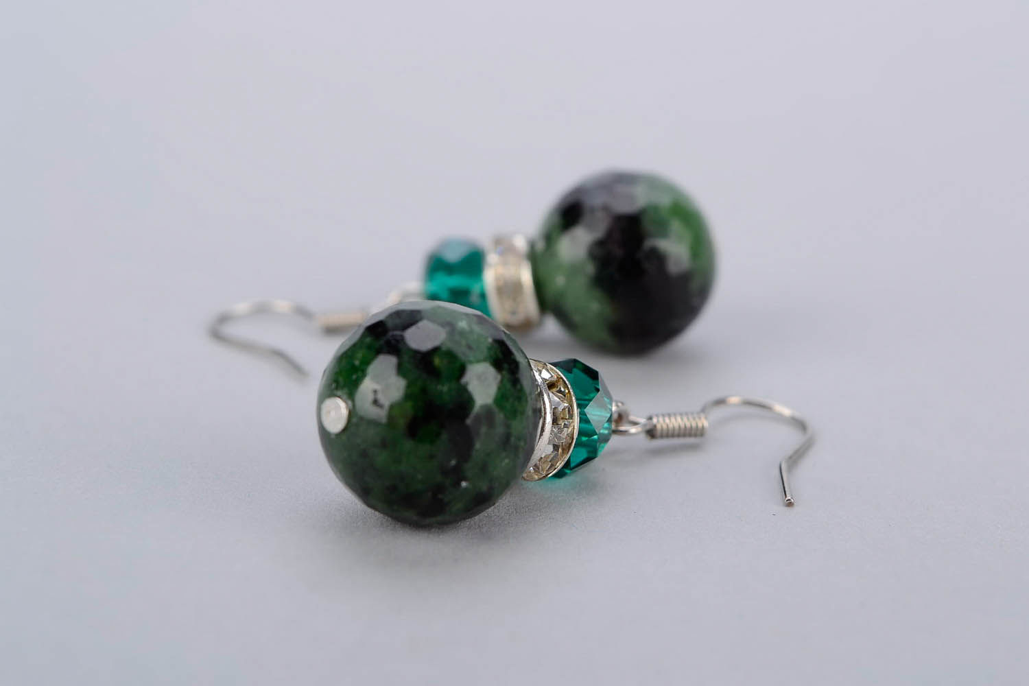 Earrings made of zoisite and Czech crystal photo 1