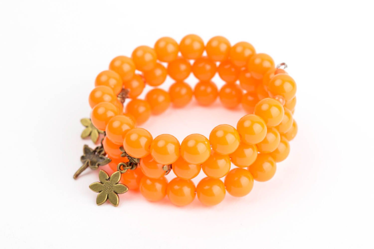 Bracelet perles acryliques Bijou fait main Accessoire femme orange fil à mémoire photo 5