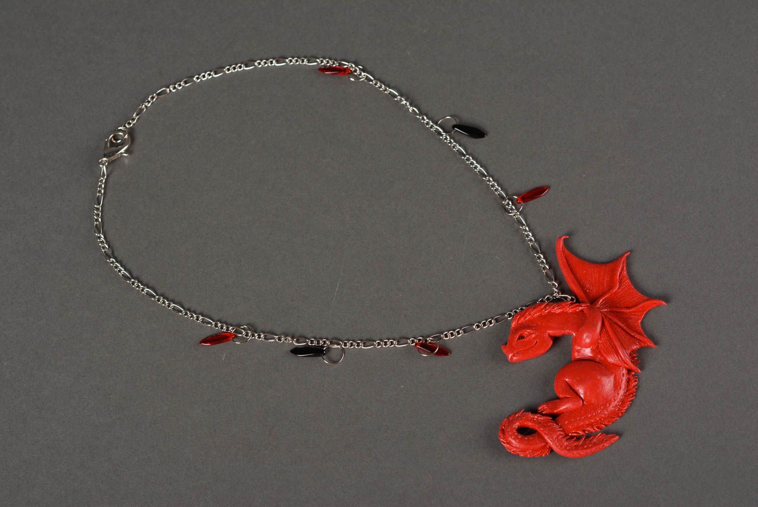 Handmade unique dragon necklace polymer clay pendant designer jewelry present photo 4