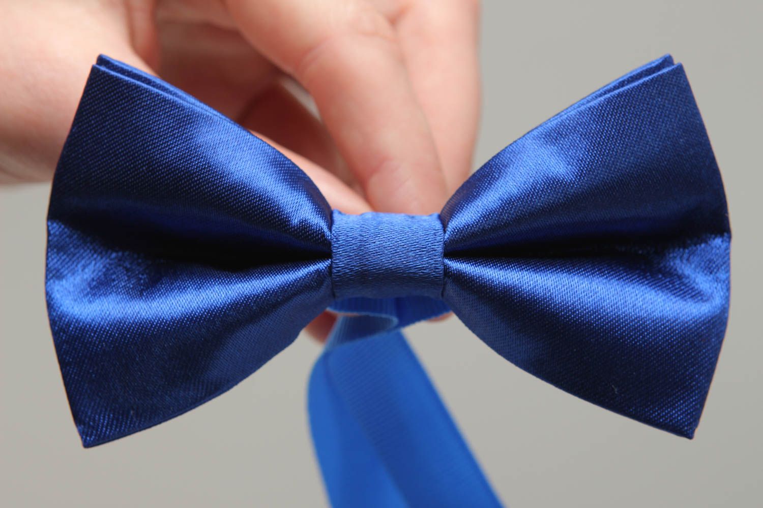 Satin fabric bow tie of blue color photo 4