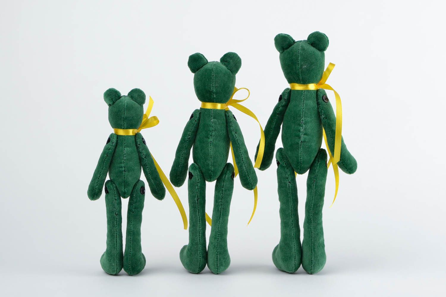 Peluches ours 3 Jouets enfant fait main en velours verts desing Cadeau original photo 5