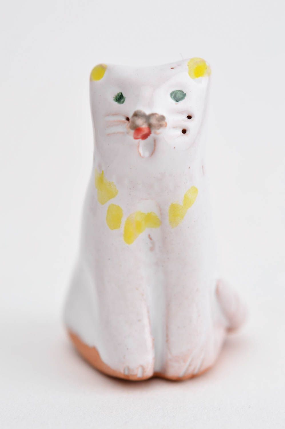 Handmade Keramik Deko Figur aus Ton Tier Statue Miniatur Figur weiße Katze schön foto 8
