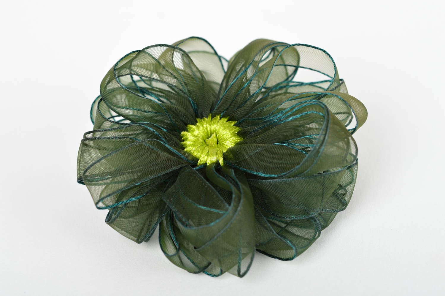 Детская резинка для волос украшение ручной работы резинка с цветком зеленая фото 5