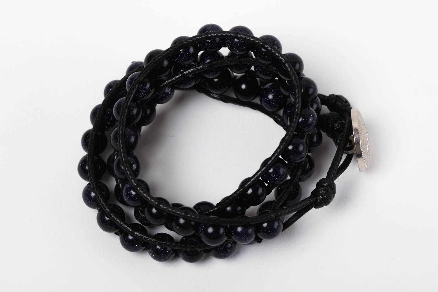 Bracelet pierres naturelles Bijou fait main noir multirang Accessoire femme photo 2