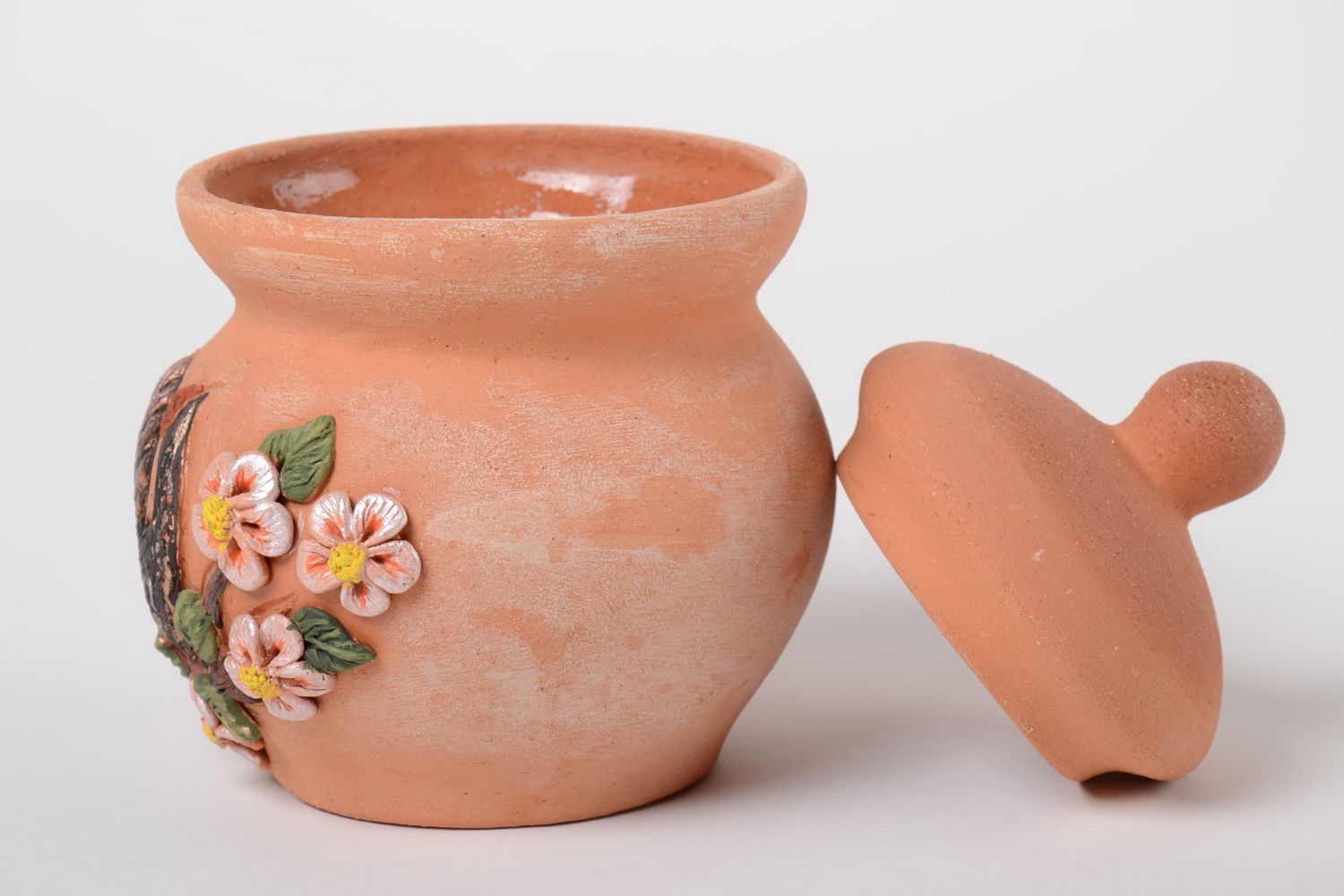 Unusual handmade painted ceramic sugar bowl beautiful clay pot with lid 500 ml photo 4