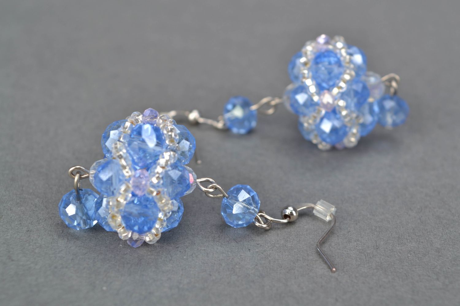 Handmade earrings with crystal beads and seed beads Blue Crystal photo 4
