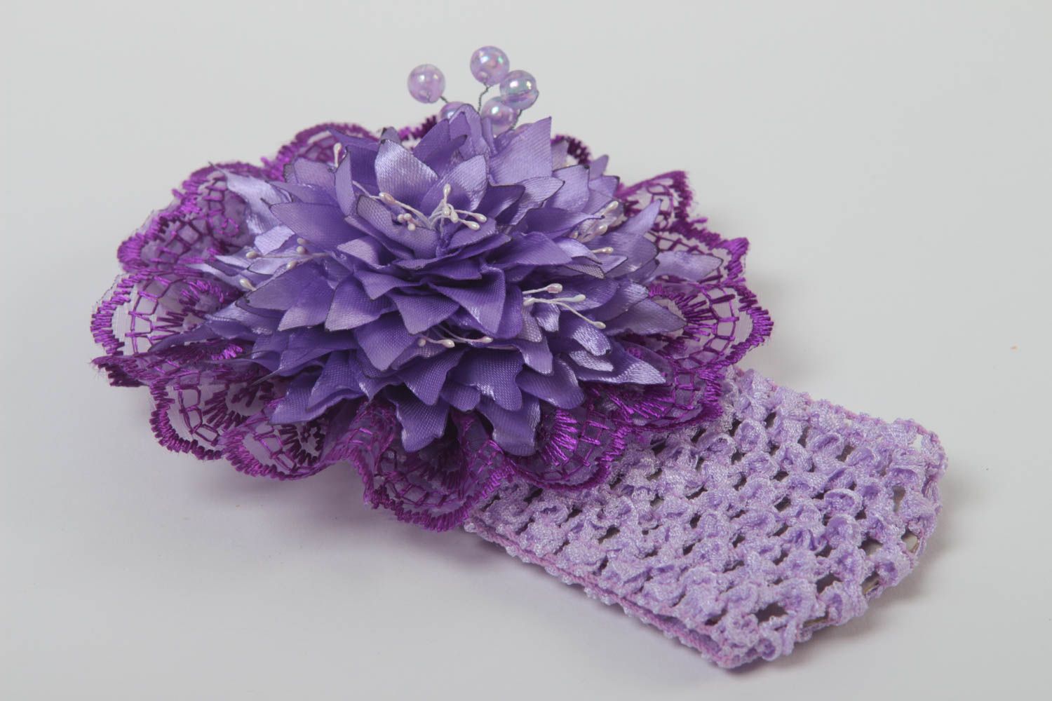 Handmade Mädchen Haarschmuck Haarband mit Blume Accessoire für Haare lila foto 3