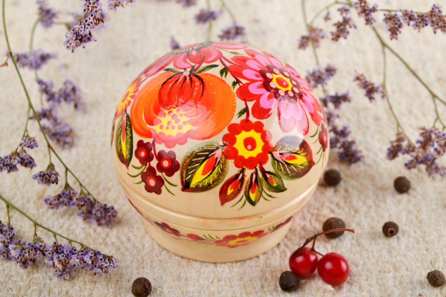 Boîte à bijoux fait main Boîte en bois ronde petite avec fleurs Déco maison photo 1