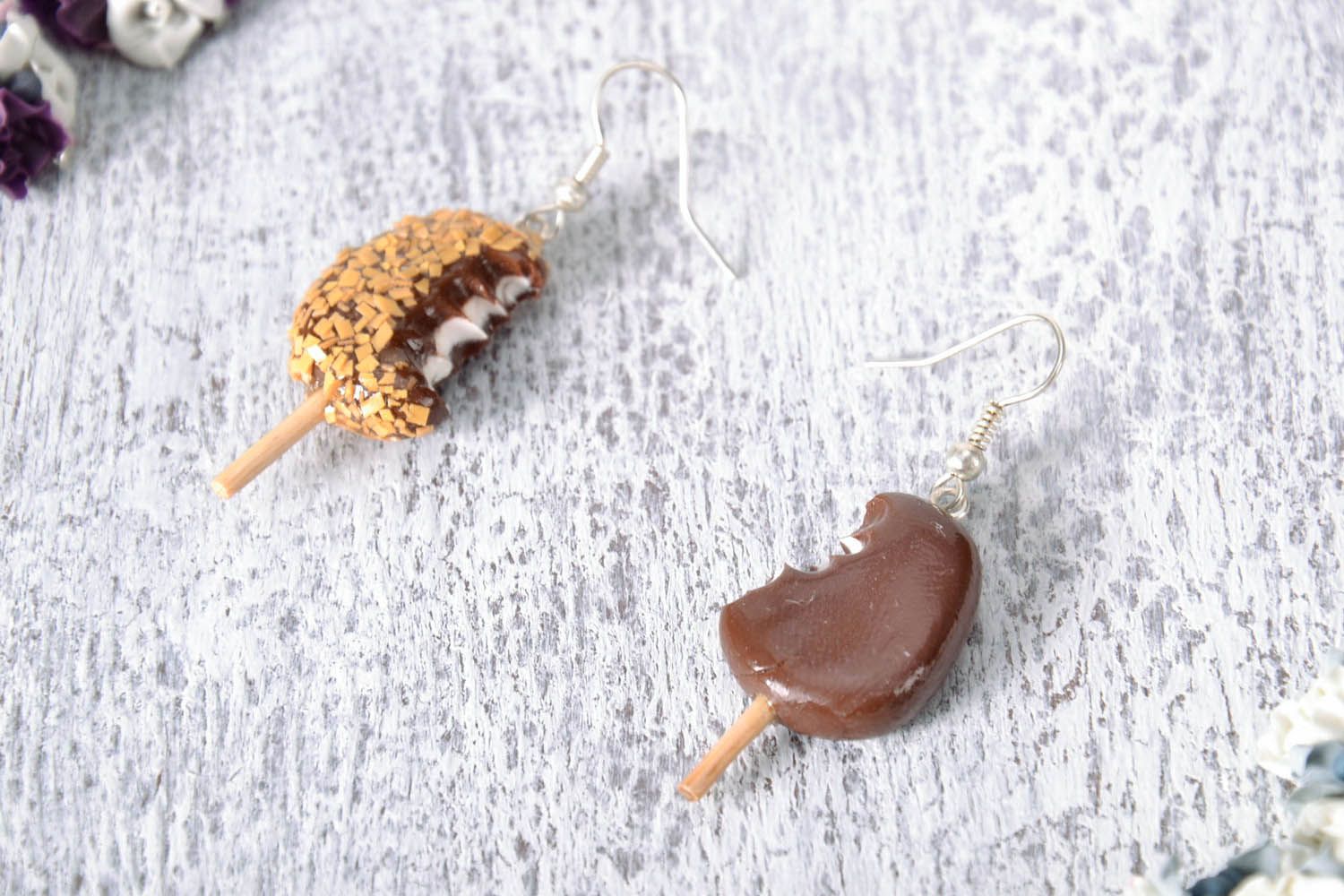 Boucles d'oreilles faites main 'Glace au chocolat' photo 1