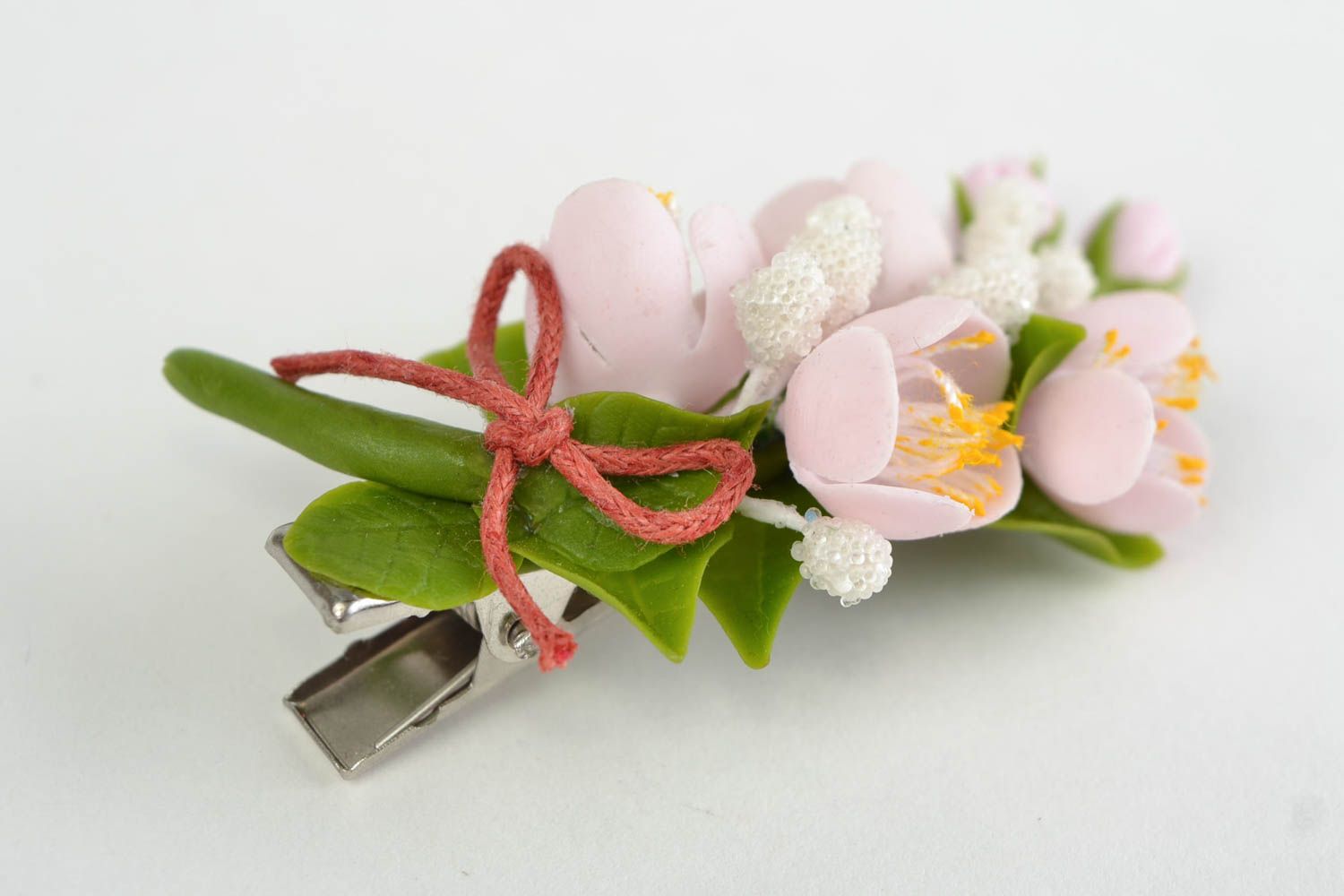 Volume flower handmade cold porcelain brooch hair clip Apricot Branch photo 4