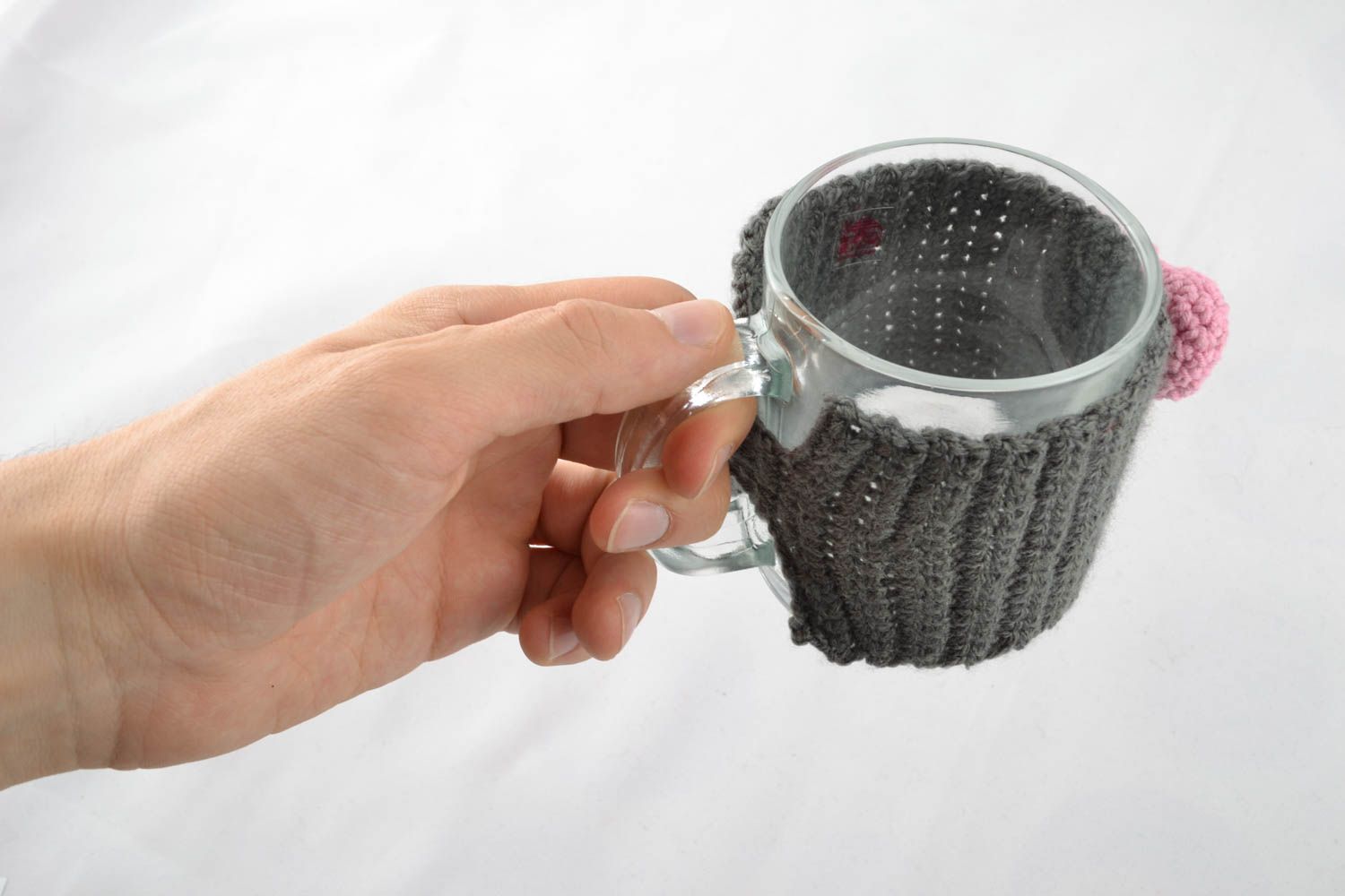 Glass cup with cozy photo 4