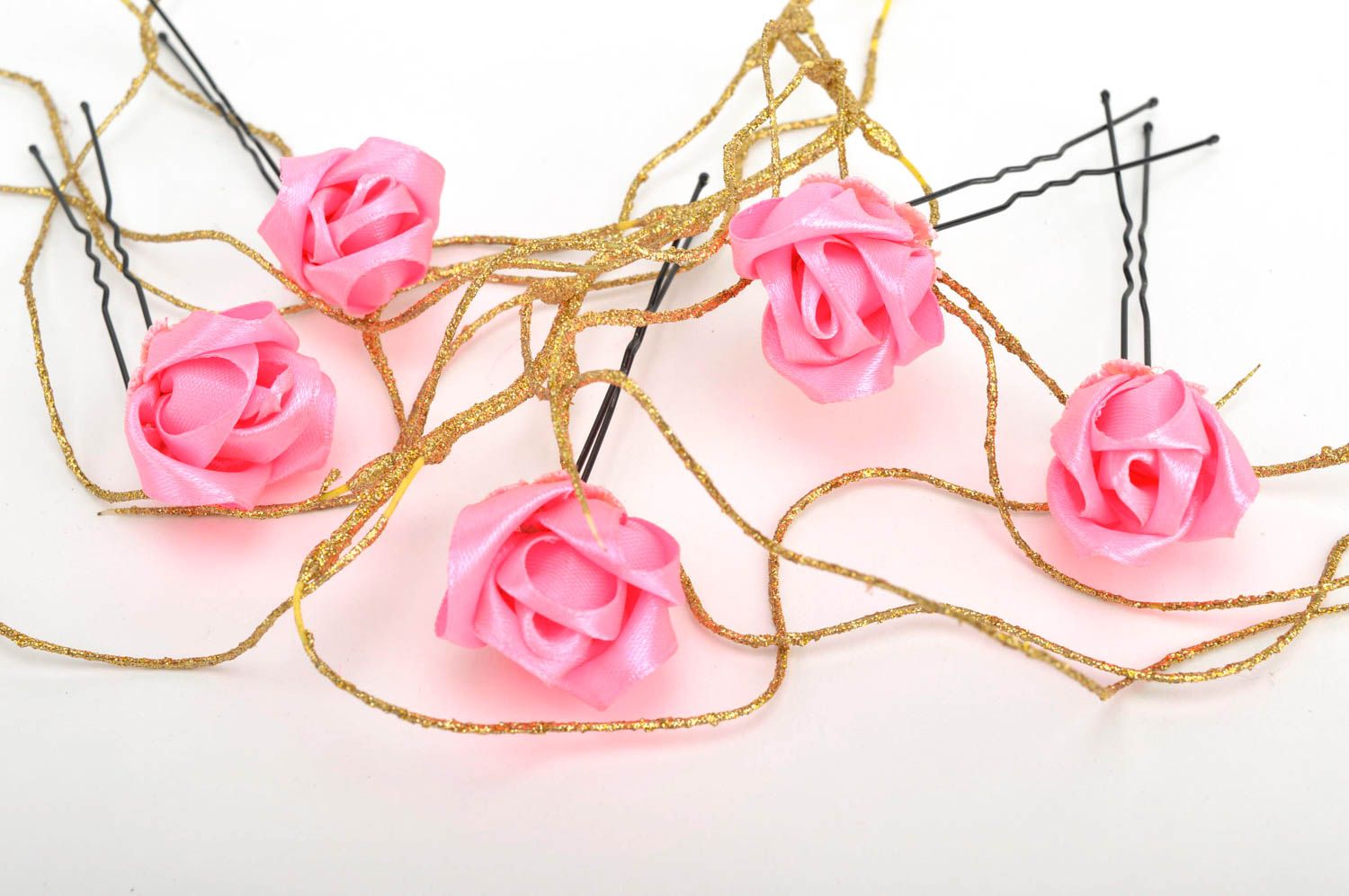Blumen Haarnadeln handgemachter Schmuck Haar Accessoires Set 5 rosa Rosen  foto 1