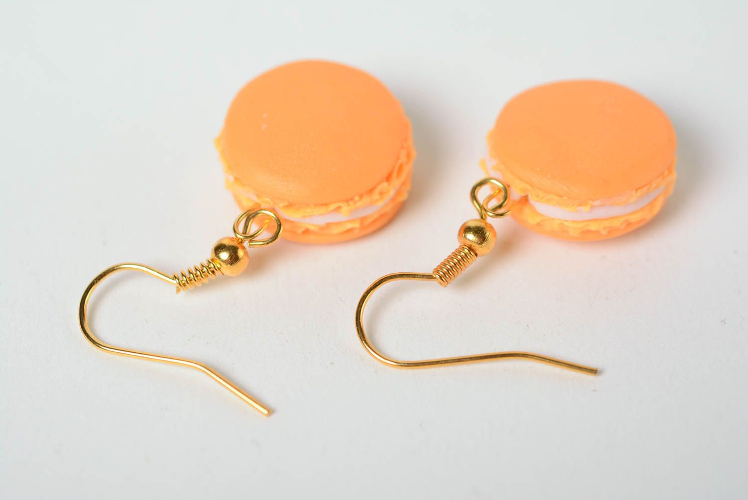 Handmade women's orange plastic earrings in the shape of macaron photo 4