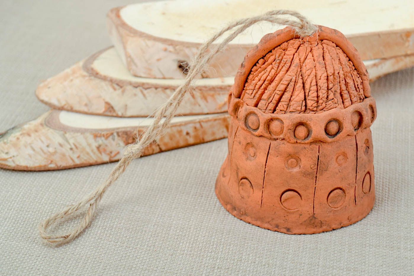 Hanging bell ceramic bell handmade home decor wall hanging housewarming gifts photo 1