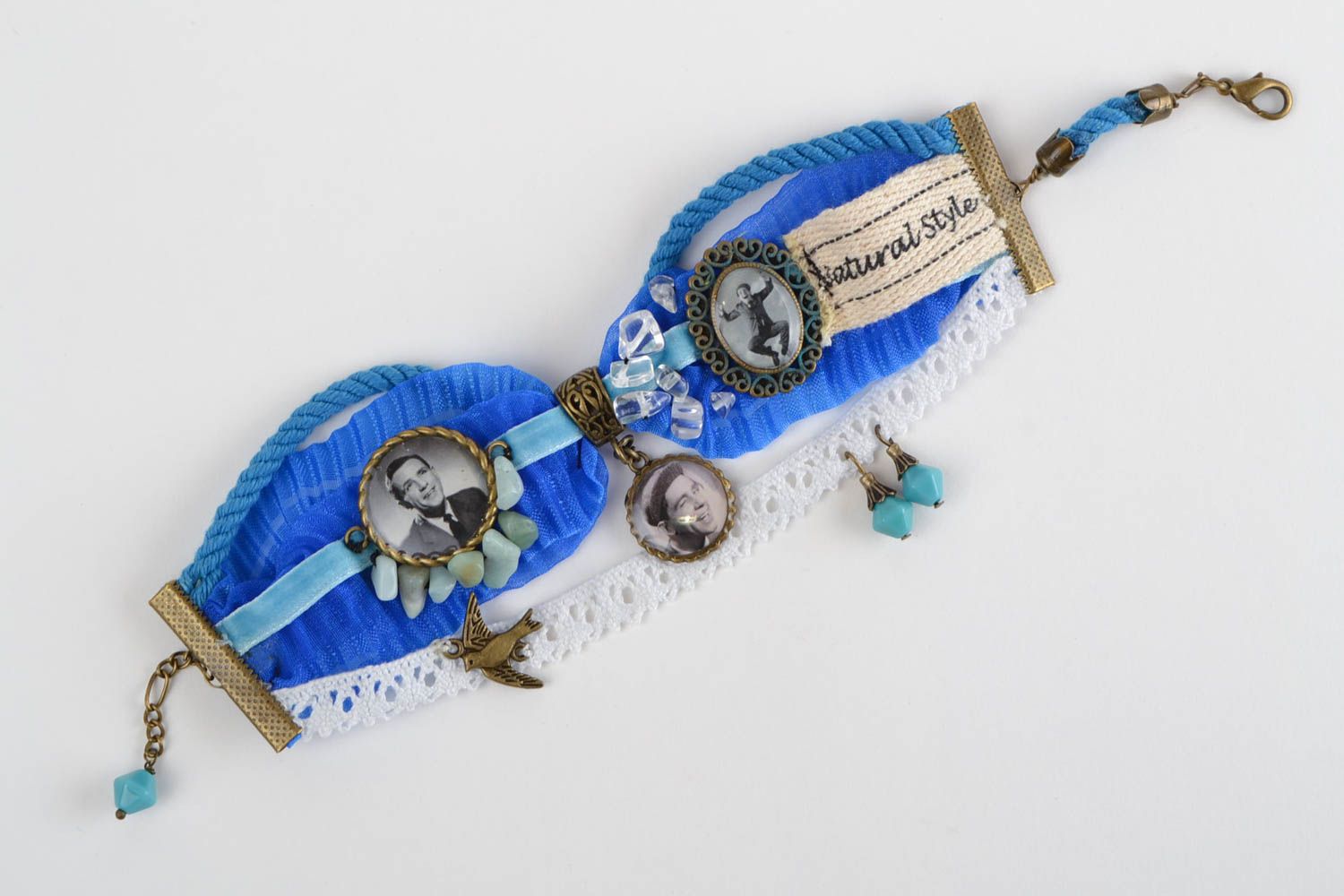 Pulsera de cintas hecha a mano azul accesorio para mujeres regalo original foto 3