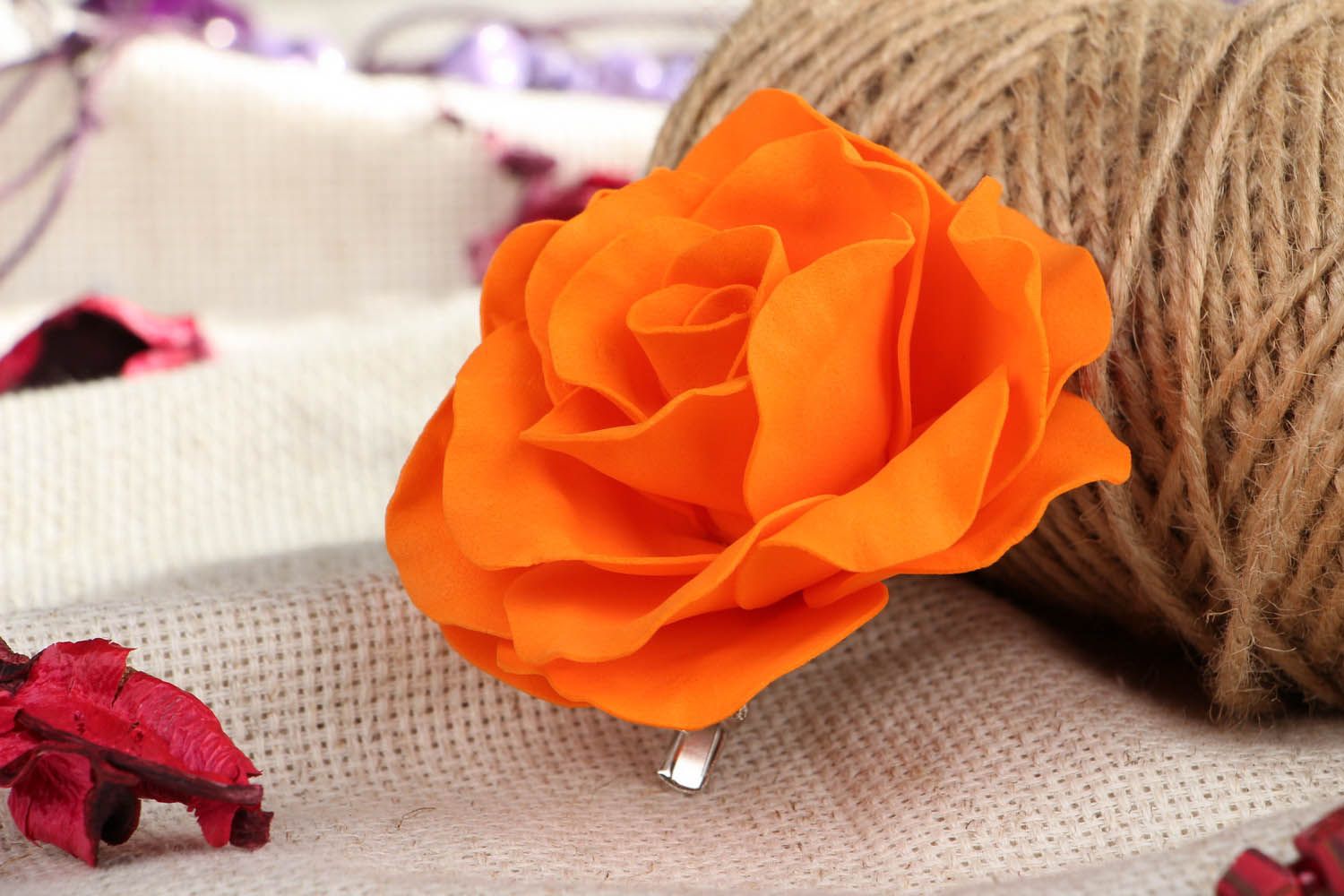 Brosche Haarspange Orange Rose foto 3