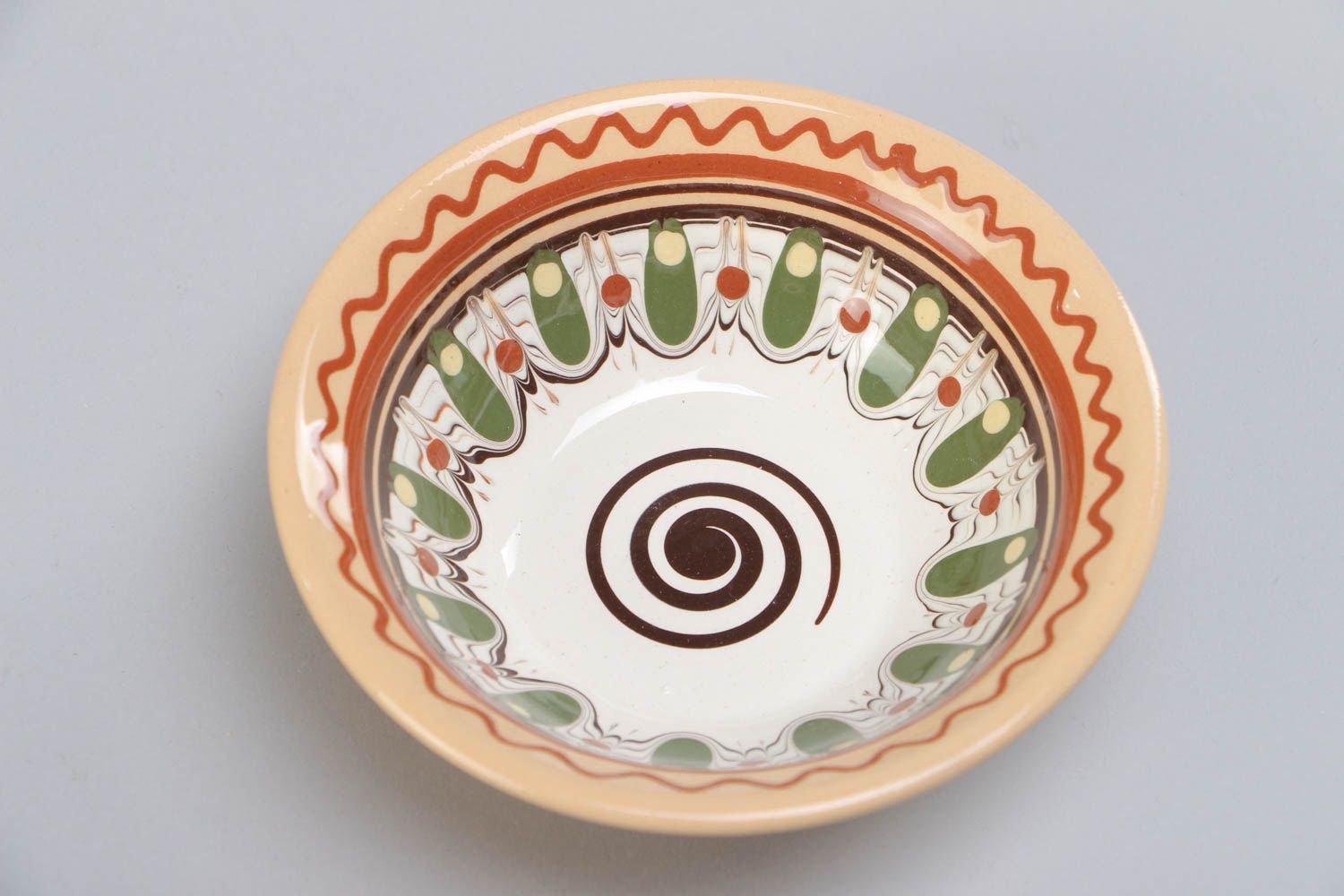 Handmade deep ceramic bowl painted and coated with glaze 200 ml in ethnic style photo 3