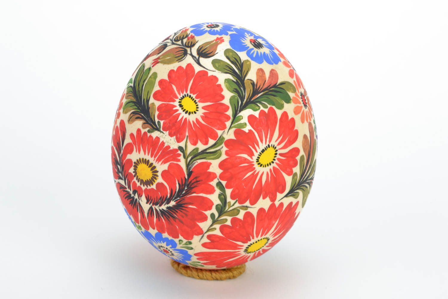 Huevo de Pascua de avestruz artesanal grande con pintura de Petrykivka foto 5