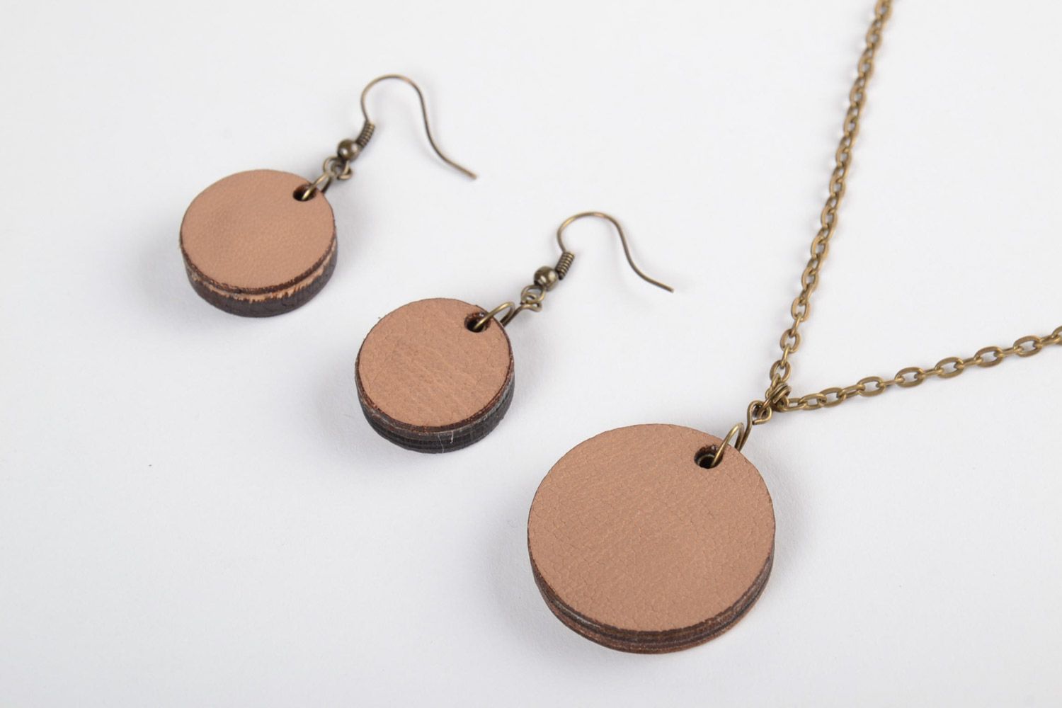 Handmade wooden jewelry set 2 pcs earrings and pendant with embroidery photo 3
