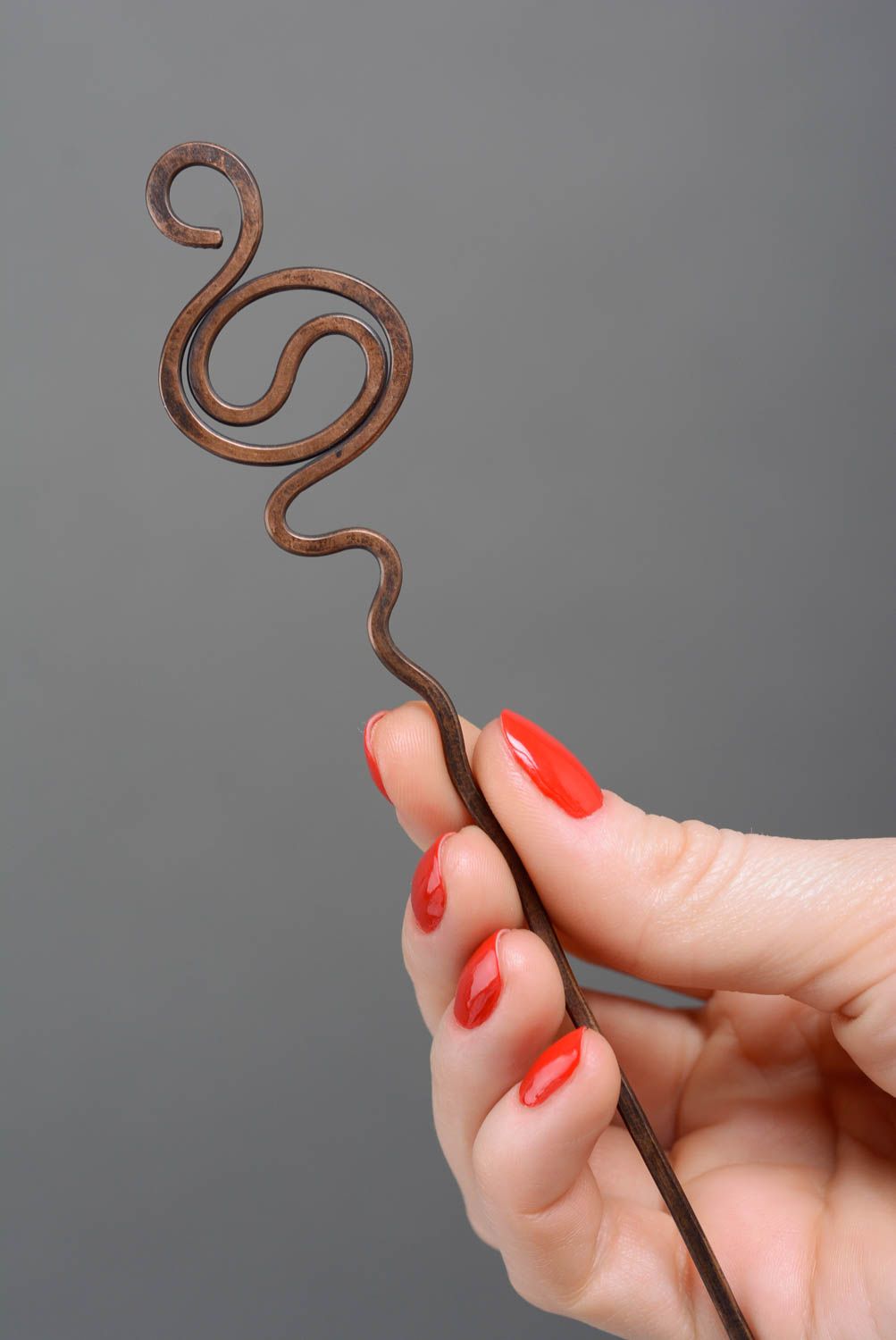 Handmade copper hair stick unusual metal hair pin designer hair accessory photo 3