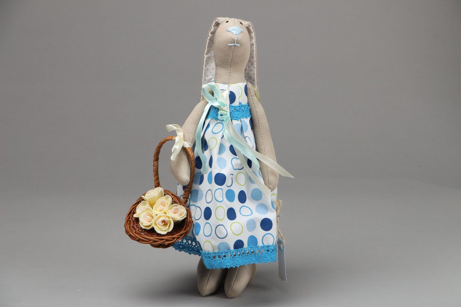 Soft doll Hare with Bast Basket photo 1