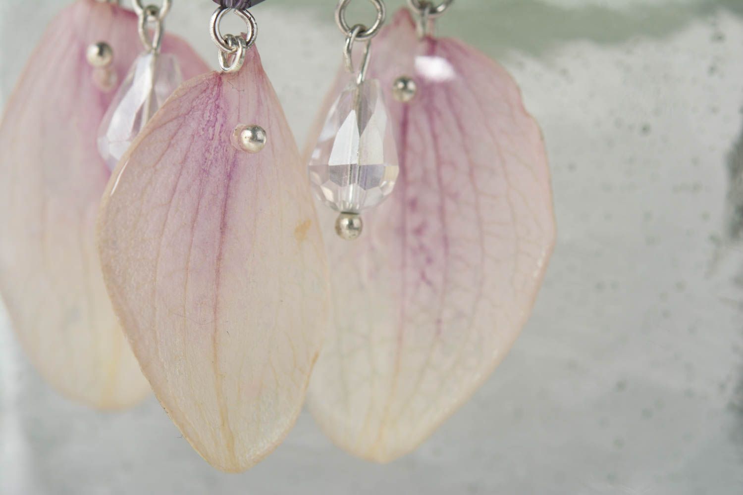 Handmade botanic earrings with orchid petals in epoxy resin large summer accessory photo 4