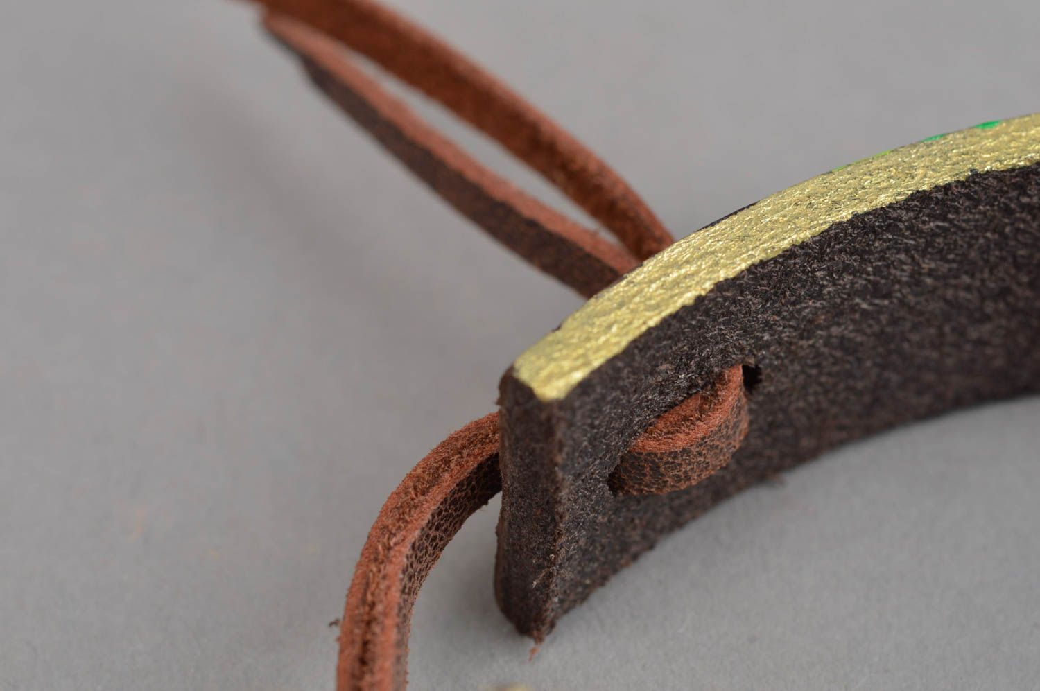Bracelet cuir Bijou fait main marron motif multicolore original Accessoire femme photo 4