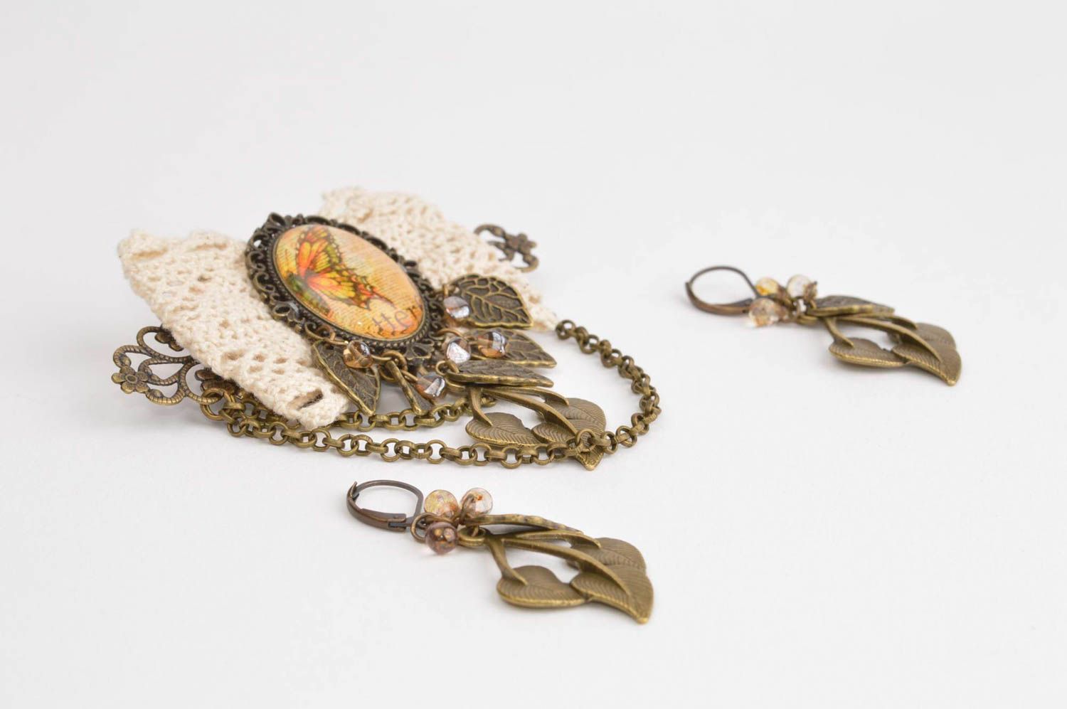 Handmade metal jewelry metal earrings vintage brooch cute brooch with print photo 3