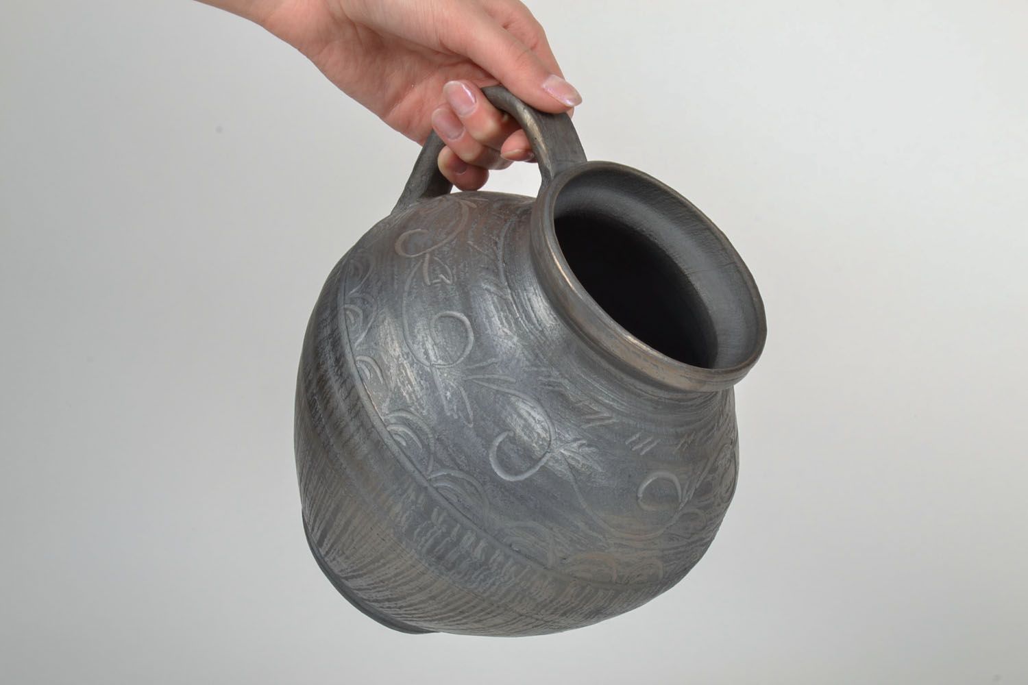 Black lead-free clay wine 30 oz bowl pitcher 7 inch 2,57 lb photo 5