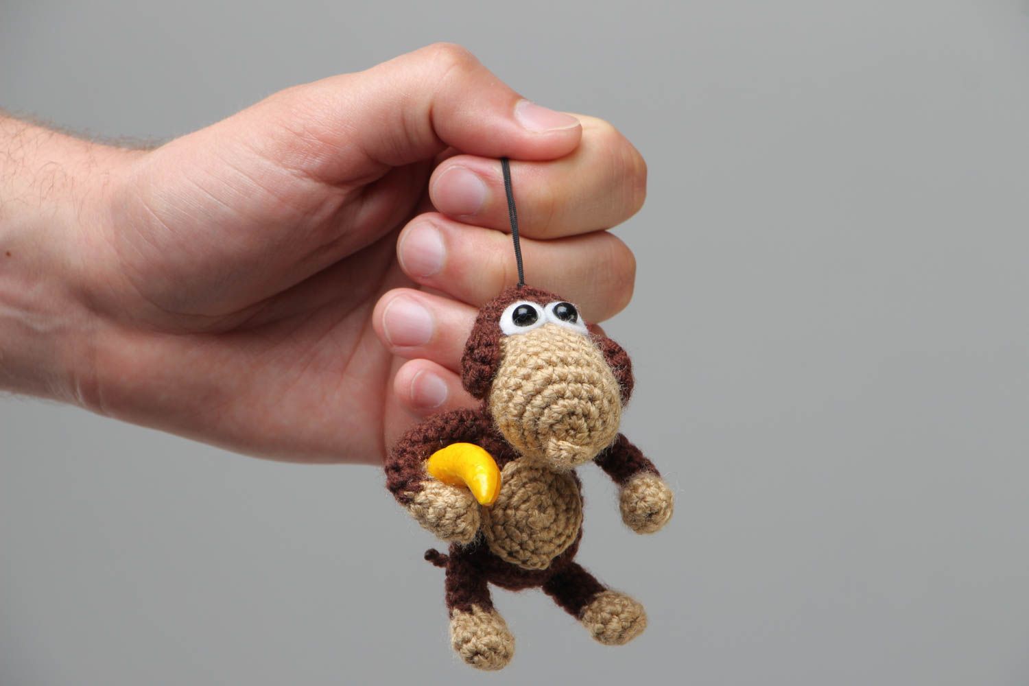 Soft handmade decorative crocheted brown key chain cute little monkey for purse photo 5