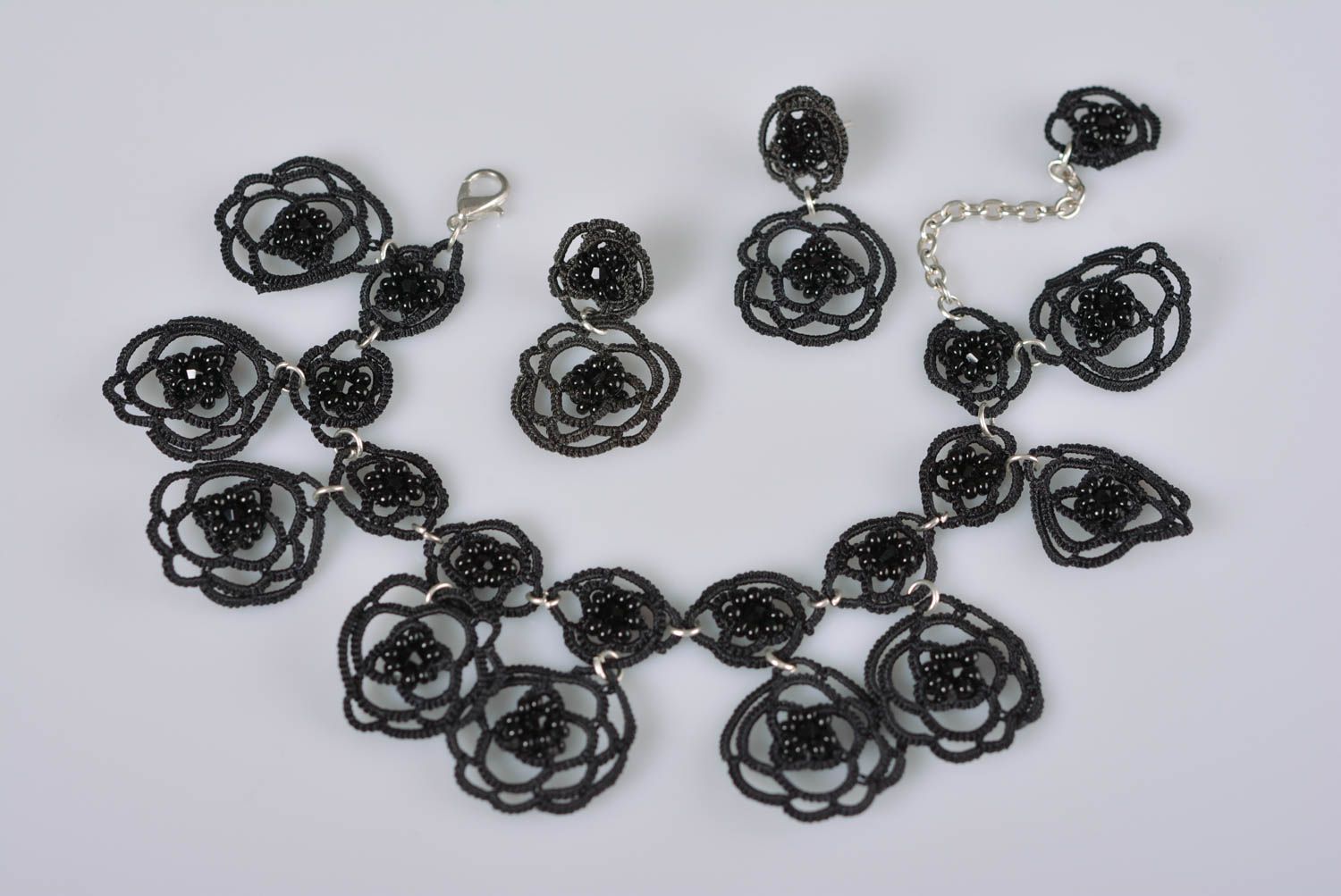 Handmade beaded jewelry set wide bracelet dangling earrings beaded jewelry photo 1